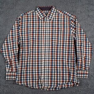 Johnston & Murphy Shirt Mens Large Brown Plaid Tailored Fit Button Up‎ Pocket